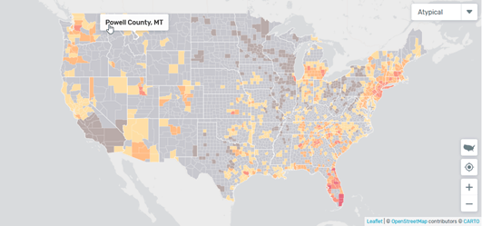 Nationwide, county by county map